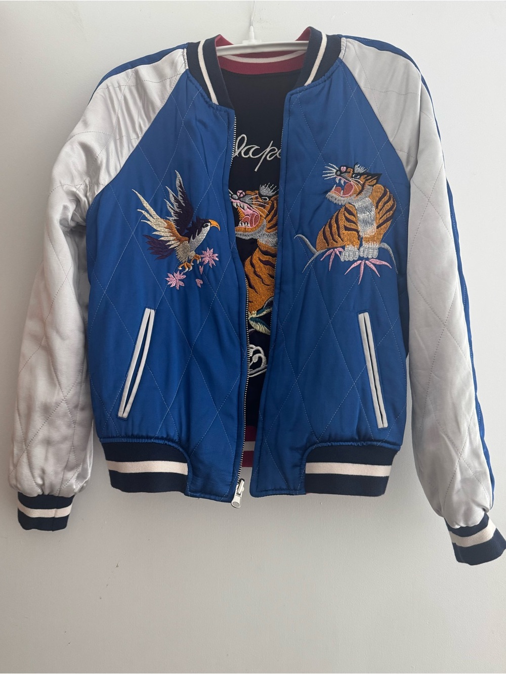 Topshop Japanese Embroidered Tiger Bomber Jacket with Bird Motif
